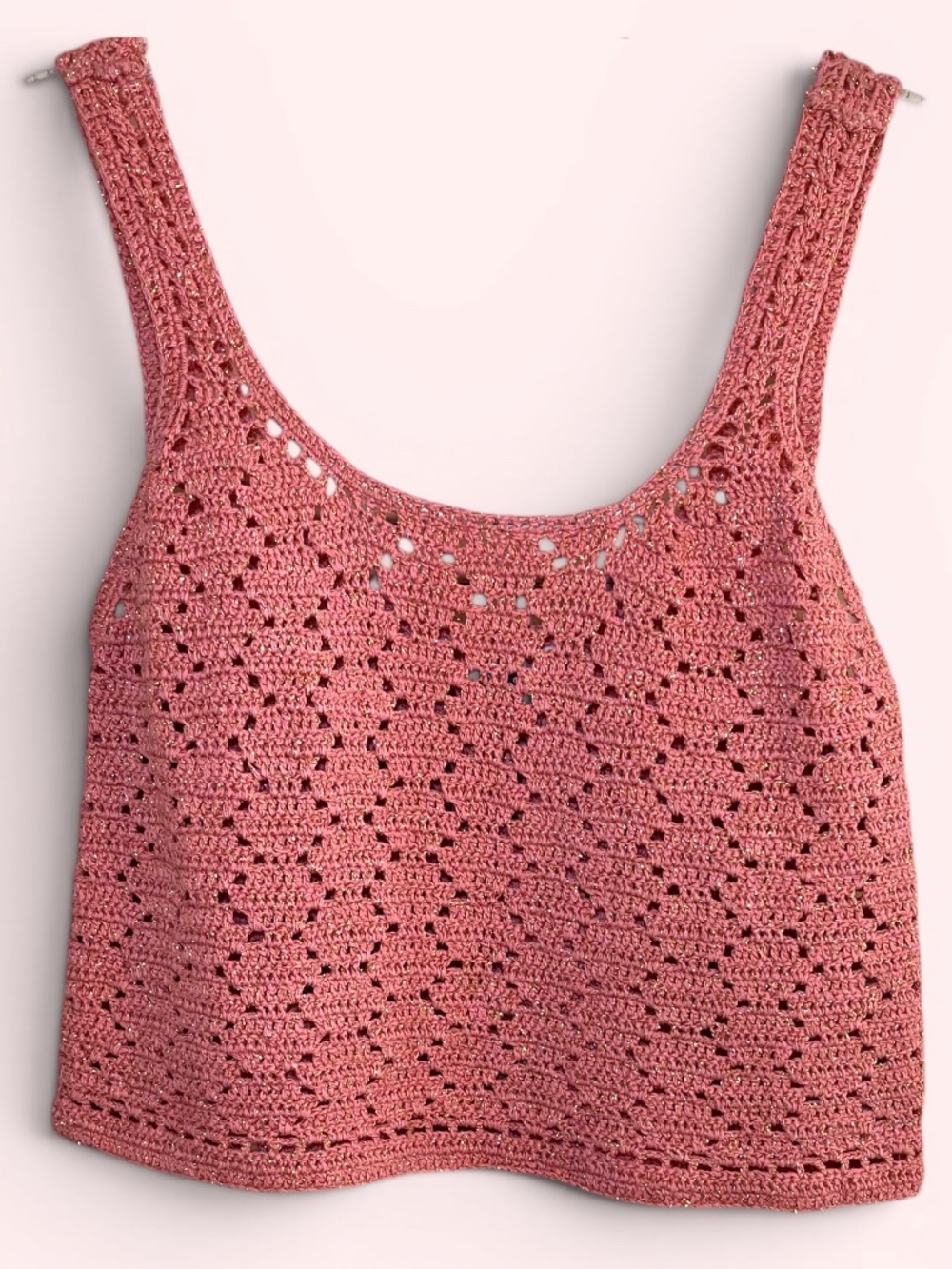 Roxy Pink Crochet Knit Cropped Tank Top Size Medium